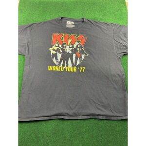 KISS World Tour 77 Graphic T Shirt Mens 3XL Gray Short Sleeve Band Tee‎